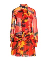 Dsquared2 Camouflage Mini Dress Tie Neck Sheer Red Orange Size IT 38 NWT