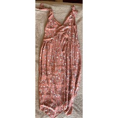 Boho Floral Leopard Print Handkerchief Hem Tie Strap Midi Dress Terracotta S
