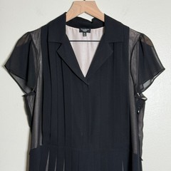 Talbots Womens Silk Sheath Dress 10P Black Pink Pleated Formal Modest Brunch
