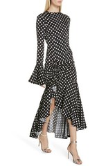 CAROLINE CONSTAS Black White Polka Dot Silk Bell Sleeve Ruffle Dress XS = 0/2 US
