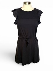 NWT CHASER Georgette Kennedy Smocked Ruffle Sleeve Mini Dress Black, Small