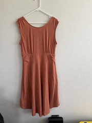 prAna Brown Solid Scoop Neck Sleeveless Knit Pullover Knee Length Dress L
