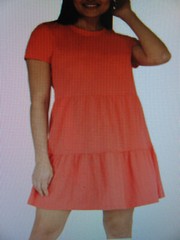 Nicole Miller Crew Neck Tiered K/L Dress-Short Sleeve-Coral-Size M (8-10)- NWT