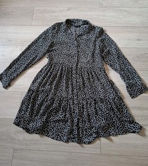 F&F Black Abstract Print Short Flared Smock Dress Collared Button Up Casual UK14