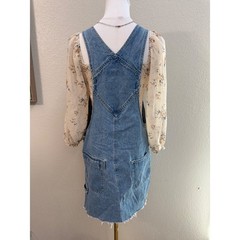 Gloria Vanderbilt Jeans Denim Overall Dress Medium Wash Frayed Hem Vintage – M