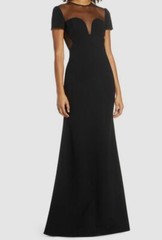 $415 Jill Jill Stuart Women&rsquo;s Black Dotted Mesh Crepe Trumpet Gown Dress Sz 4