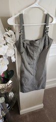 Fashion Nova Gray Buckle Strap Mini Bodycon Dress XS Sleeveless Square Neck Zip