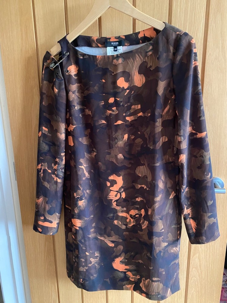 Versace Versus safety pin brown/orange mini dress, size IT38/UK 10