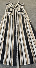 Blush Striped Button Front Midi Dress Sz M Black Tan Pockets Casual Beach Party
