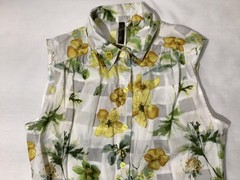 Julian Taylor Dress Womens Medium Yellow Floral Sleeveless Button Front Belt