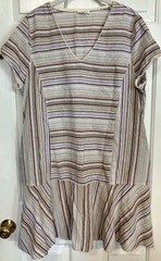 Womens Large Linen Blend Dress Short Sleeve Colorful Striped Boho Festival Beach