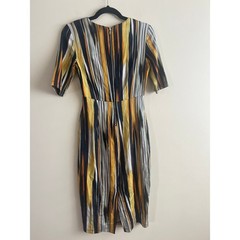 SUNO NYC Abstract Stripe Midi Dress Size 2 Ikat Print Cutout Waist Office Siren