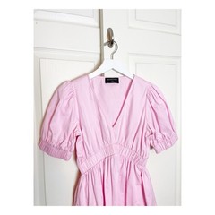 MINKPINK Lora Pink Mini Dress Empire Waist Puff Sleeve Cotton Sz M