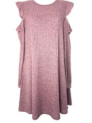 Alya Ribbed Cold Shoulder Long Sleeve Sweater Swing Mini Dress Size Medium