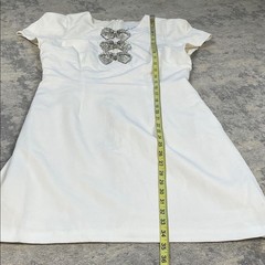 New Sam Edelman Rhinestone Bow Detail Satin Dress White Mini Short Sleeve Sz 8