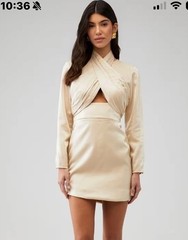 KEEPSAKE emilio long sleeve Cutout Wrap-mini dress in Champagne 8 Wedding