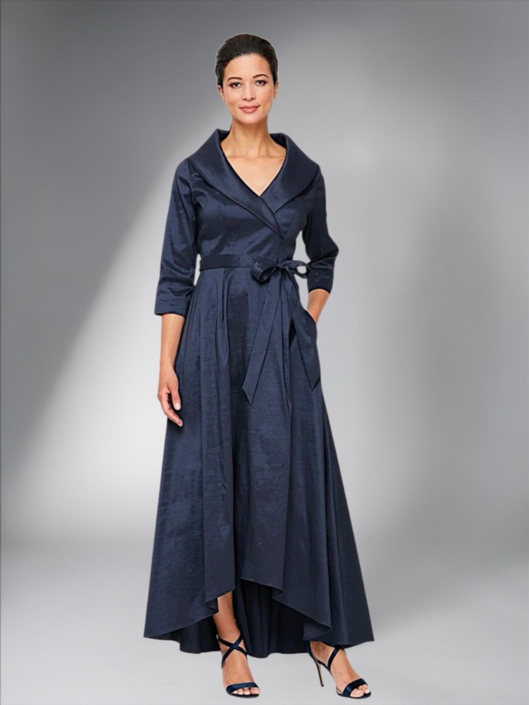 Alex Evenings Melissa Navy High-Low Stretch Taffeta Dress