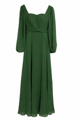 Women Green Chiffon Maxi Gown Size 12 Side Slit Bridesmaid Formal NWT