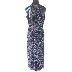 Gilli Wms LP Navy White Boho Chic Abstract Zebra Print Halter Maxi Dress NWT