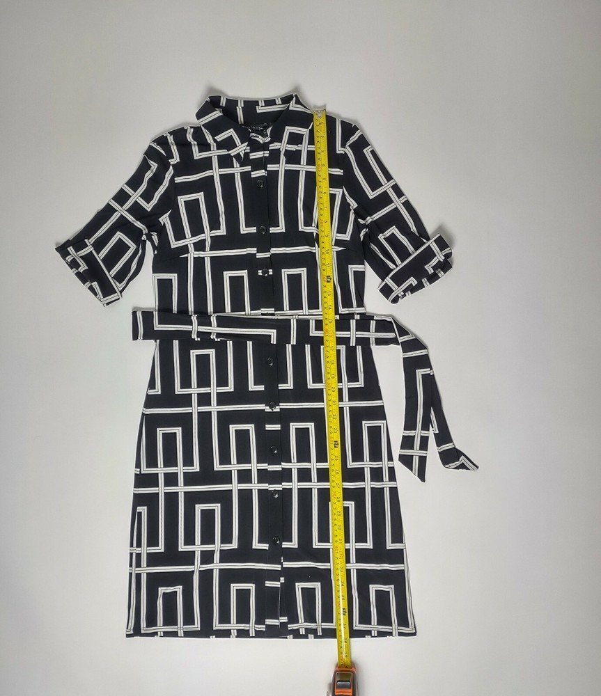 Button Down Dress Office Work Collar & Cuffs Classy Modern Knee Geometric