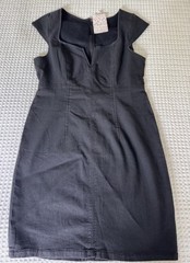 Free People Dress Womens Small Black Denim Mini Sweetheart Cap Sleeve Bodycon