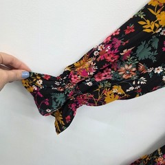 Ophelia Roe Boho Mini Dress Floral Tie Waist Long Sleeve Black Pink L