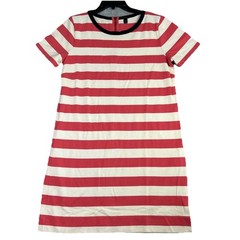 J CREW Mini Dress M Pink White Striped Shift Cotton Preppy School Office Casual