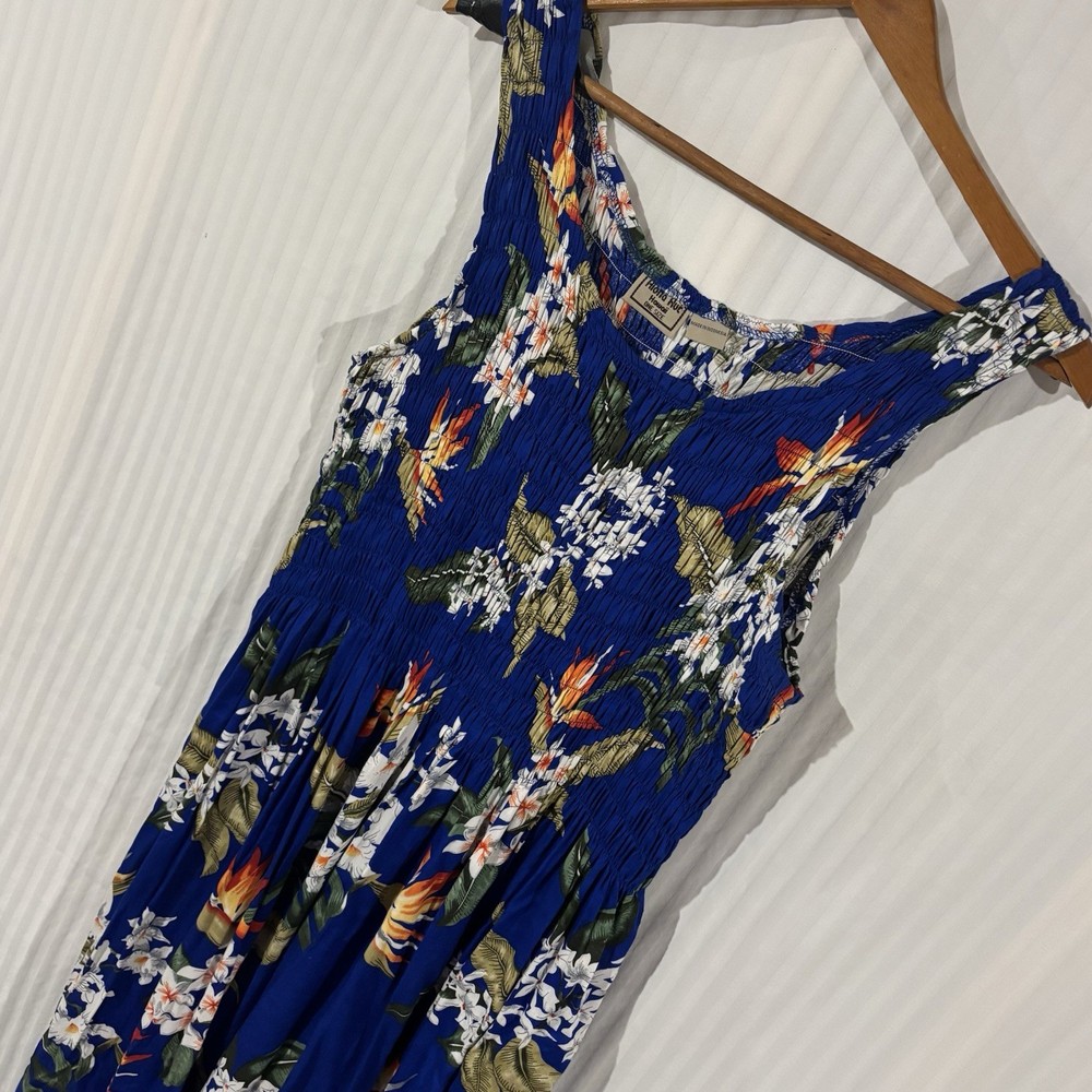 Aloha Hut Hawaii One-Size Dress Floral Pull On Long Hawaiian Tank Rusched QQ-1
