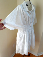NWT Cal Style Eyelet Button-up Front Cotton Shirt Dress Pockets Lined sz L White