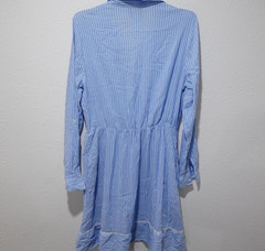 ECI Bow Cuff Railroad Stripe Cotton Shirt Dress Button Front Long Sleeves Sz 12