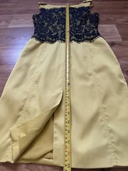 Karen Millen Mustard Yellow Black Lace Overlay Sleeveless Sheath Dress UK 8 US 4
