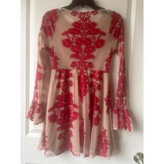 For Love & Lemons Temecula Embroidered Mini Dress Red Sand Bell Sleeve XS