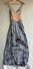 ECOTE Tie Dyed Boho Slim Maxi Orange Gray Embroidered Size Medium See Pics