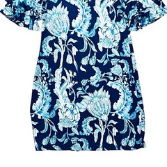 Tango Mango Dress SeaBreezes Tropical Floral Cha-Cha Sleeve Blue Pullover Sz S