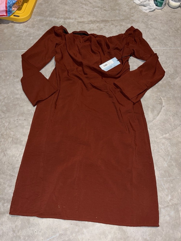 Couture Collective Brown Knit Off-Shoulder Ruffle Shift Dress Size 17