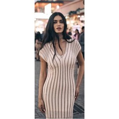 NKN Nekane Boho Coastal Blush/Taupe/Silver Knit Dress – Medium – $189 MSRP