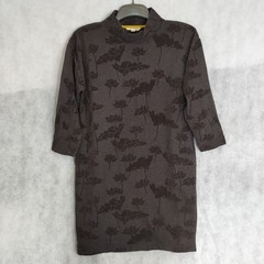 White Stuff Autumn Dress UK 8 Flock Jacquard Grey Pockets Midi Style Leaf Print