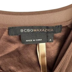 BCBGMAXAZRIA Brown 100% Silk Ruffle Mini Dress Rhinestone Brooch Empire Waist 4