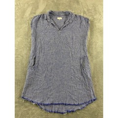 Thread and Supply Blue White Striped Sleeveless Shirt Dress Pockets Raw Hem M