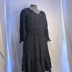 Talbots Black White Dot Midi Dress, Size M Dark Academia Dark Feminine Romantic