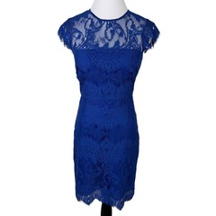 BB Dakota Royal Blue Floral Lace Sheath Dress Open Back Cap Sleeve Women&rsquo;s Small