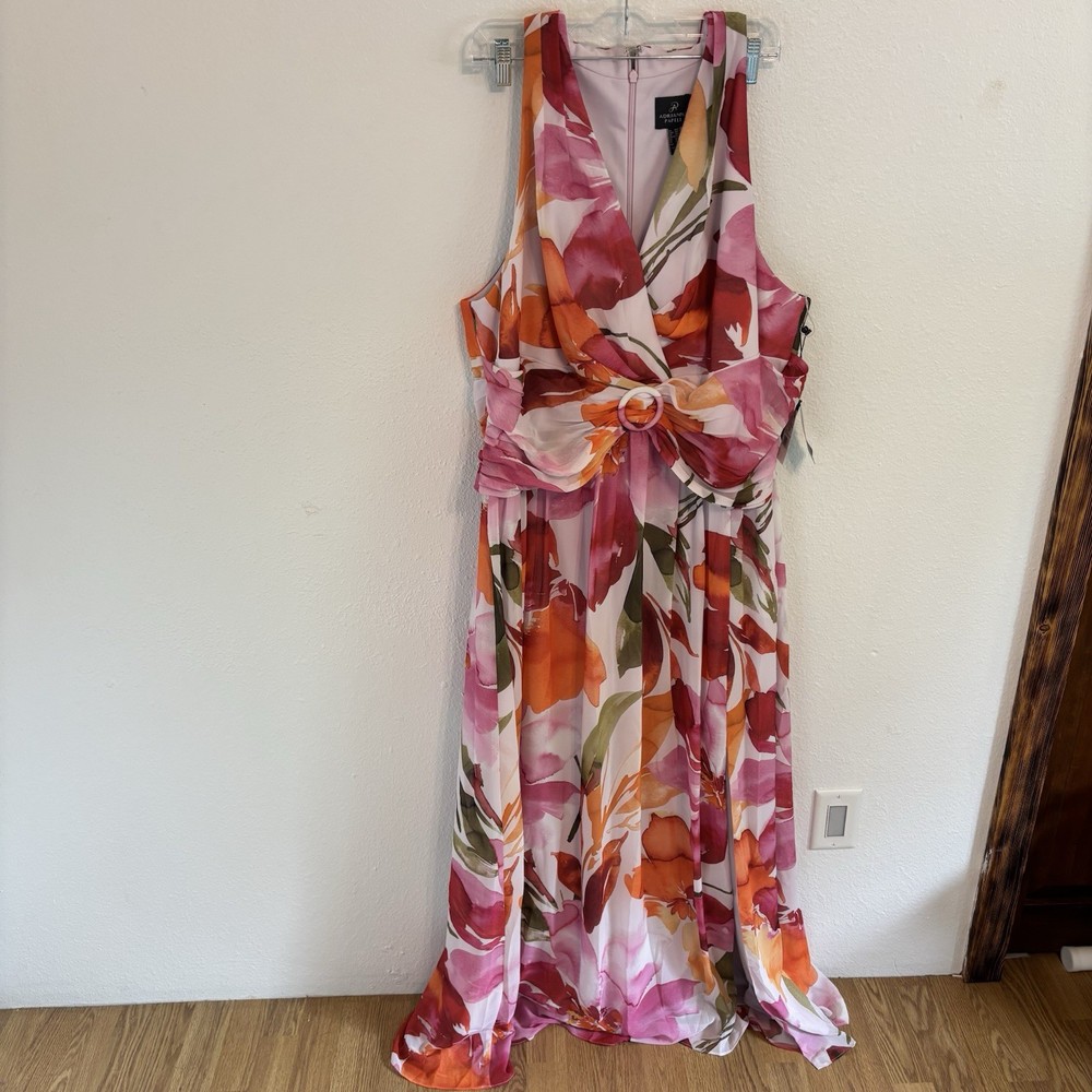 Adrianna Pappel maxi sleeveless dress 24W flowers vacation romantic cottage core