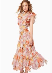 Women&rsquo;s Pupple Orange Floral Sleeveless Summer Party Breathable Long Dress Lace