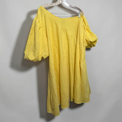boohoo Yellow Square Neck Puff Sleeve Ruffle Hem Shift Mini Dress Plus 22