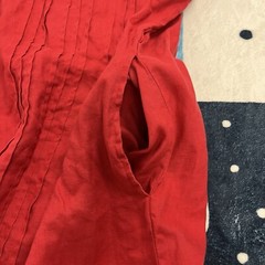Black Pepper 100% Linen Shift Dress Size 8 Red Broderie Box Pleat Pockets