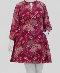 Jessica Howard Women&rsquo;s Red Paisley Keyhole Round-Neck Dress Plus Size 20W