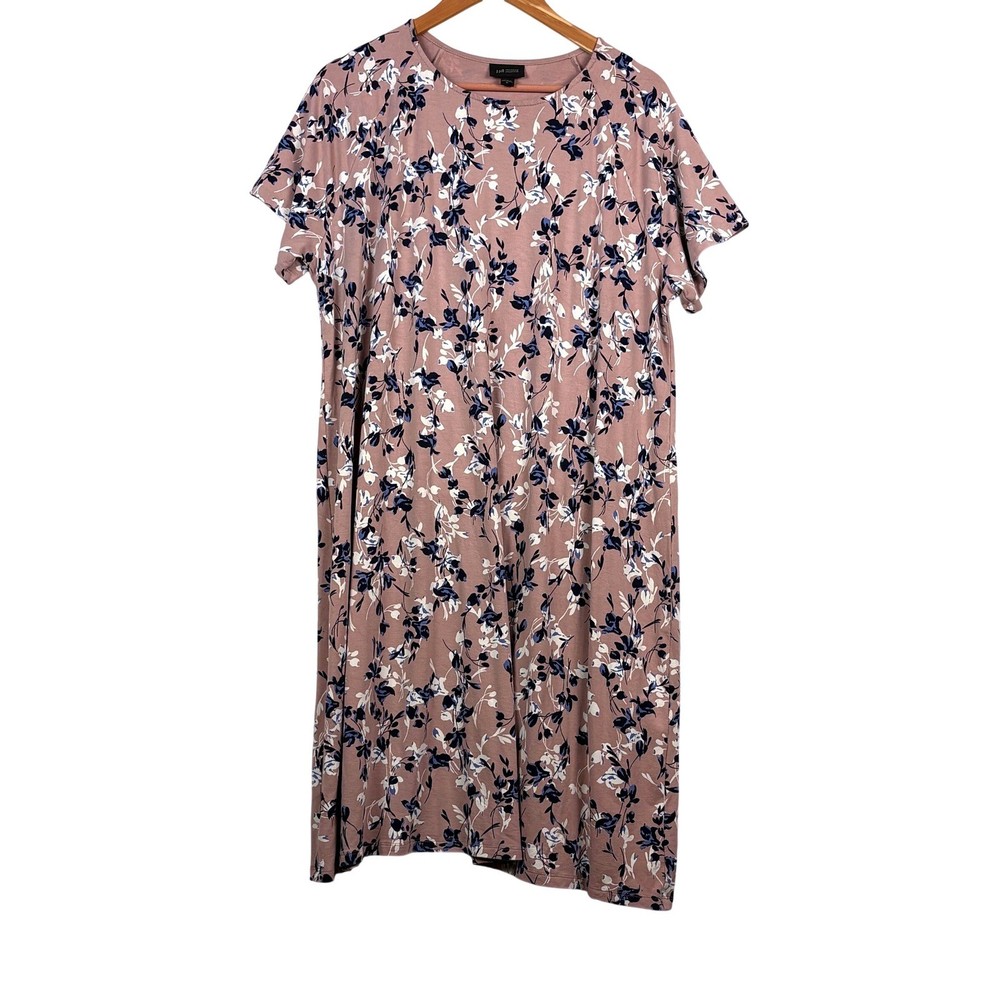 J Jill Wearever Women Short Sleeve Midi Shift Dress XL Pink Comfort Breathable