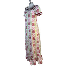 Vintage Royal Creations sz S Hawaiian Maxi Dress Red Green Christmas USA Resort