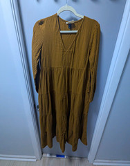 Universal Thread Brown Solid Tiered V-Neck Long Sleeve Midi Cotton Dress S
