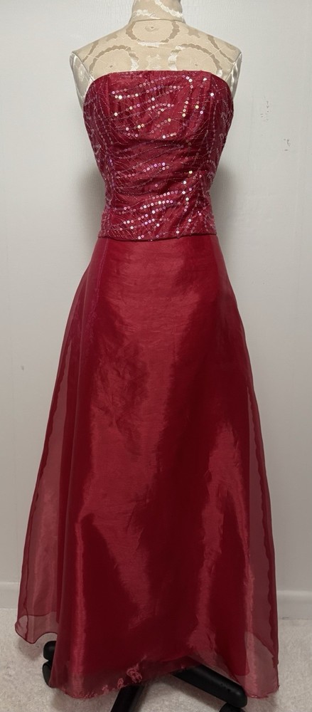 Jessica McClintock Gunne Sax Sequin Corset Formal Gown XS 2pc Red Organza Dress